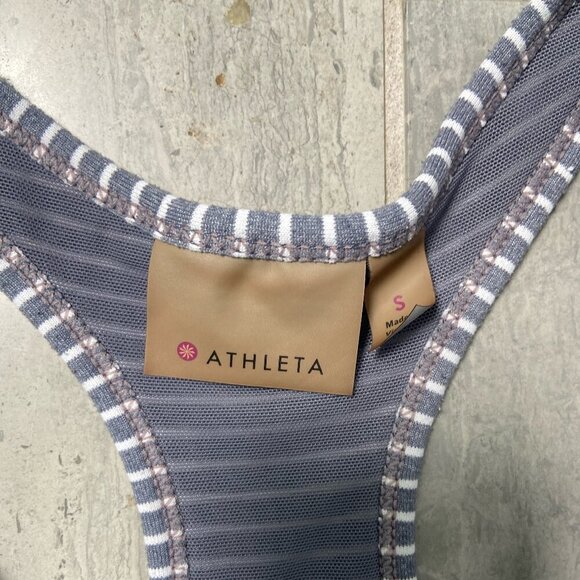 Athleta Racerback Built-In Bra Tank Top Grey White Stripes Size Small - Picture 2 of 10